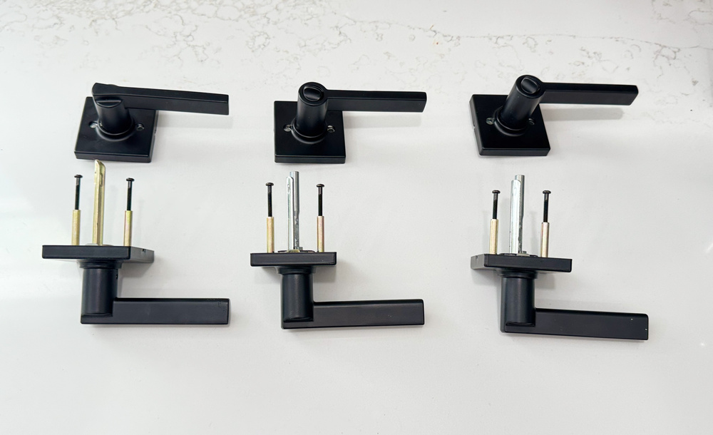 Kwikset Halifax Square Matte Black Lever Set - 2 Privacy Locks & 1 Dummy Lever